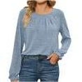 thumbnail image 1 of TKLPEHG Womens Tunic Tops Crew Neck Pleated Tunic Tops Fashion Classic Solid Color Long Sleeve Loose Lightweight Casual Comfy Blouses (Sky Blue,XL), 1 of 4