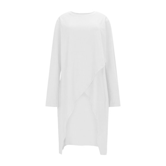TKLPEHG Womens Tunic Tops Irregular Hem Long Sleeve Dresses for Women Fall Loose Crew Neck Dressy Casual Slit High Low Tunic Shirts (White,XXL)