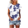 thumbnail image 1 of TKLPEHG Womens Tunic Tops Short Sleeve Crew Neck Tunic Tops Comfy Loose Summer Fashion Tie Dyed Print Graphic Tee Casual Outfits (Blue,L), 1 of 6