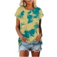 thumbnail image 1 of TKLPEHG Womens Tunic Tops Short Sleeve Crew Neck Tunic Tops Comfy Loose Summer Fashion Tie Dyed Print Graphic Tee Casual Outfits (Yellow,XL), 1 of 6