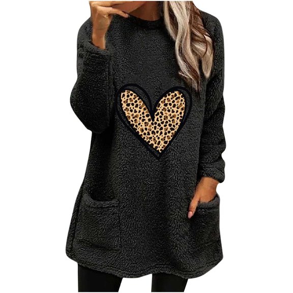 TKLPEHG Womens Valentines Day Sweatshirt Crewneck Sweatshirt Casual Dressy Long Sleeve Lightweight Loose Heart Print Graphic Tops Pullover (Black,L)