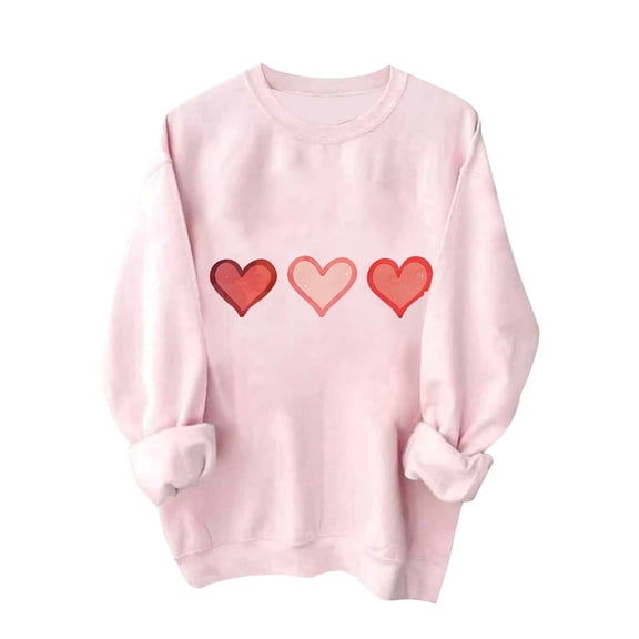 TKLPEHG Womens Valentines Day Sweatshirt Crewneck Sweatshirt Lightweight Long Sleeve Loose Heart Print Graphic Tops Casual Dressy Pullover (Pink,M)