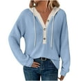 thumbnail image 1 of TKLPEHG Womens Waffle Knit Hoodies Long Sleeve Drawstring Button V Neck Casual Pullover Sweatshirt Hooded Tops (Sky Blue,M), 1 of 8