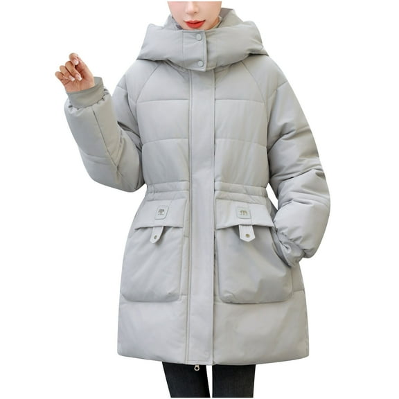 TKLPEHG Womens Winter Coat Hooded Warm Parka Puffer Coats Zip up Mid-Length Puffer Quilted Jackets Outerwear with Pockets (Gray,XL)