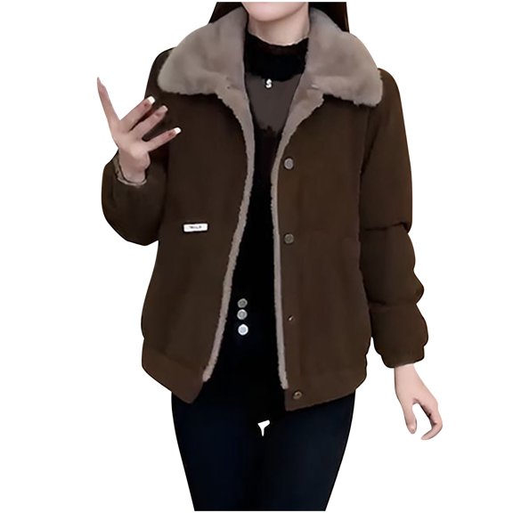 TKLPEHG Womens Winter Coats Button Lapel Collar Winter Coat Casual Long Sleeve Fleece Jackets Warm Outerwear (Coffee,XXXXL)