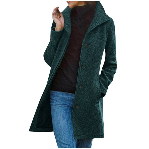 TKLPEHG Womens Winter Coats Fall Wool Blend Coat Long Single Breasted Slim Fit Jackets Lapel Casual Warm Trench Overcoat with Pockets (Navy,XXL)
