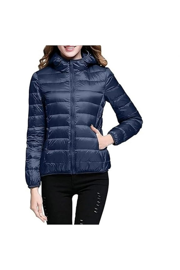 Womens Winter Coats Long Sleeve Warm Jacket Zip up Solid Winter Coat with Pocket (Navy,M)