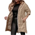 thumbnail image 1 of TKLPEHG Womens Winter Coats Warm Irregular Hem Jacket Hood Zip Outerwears Long Coat Thermal Jackets (Brown,S), 1 of 9