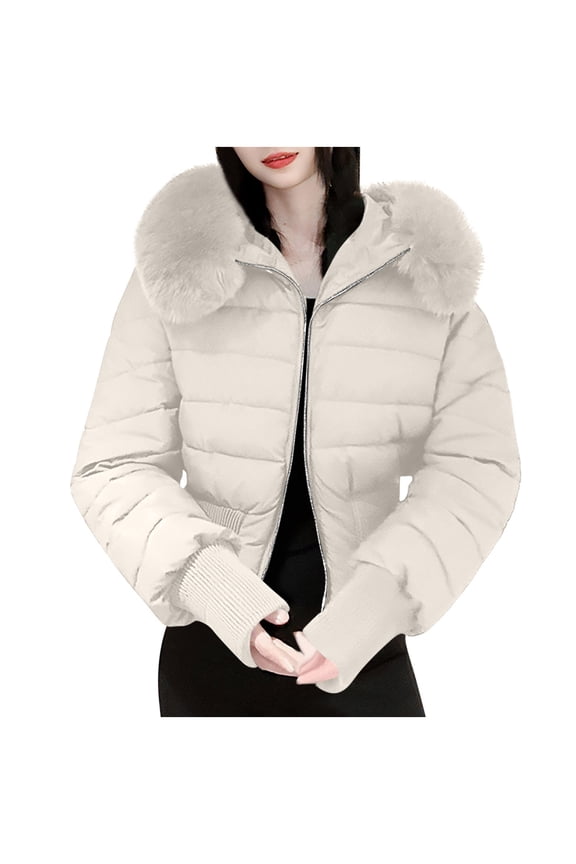 Womens Winter Warm Down Coat Quilted Parka Jacket Long Sleeve Short Puffer Outwear Hooded Jackets (White,M)