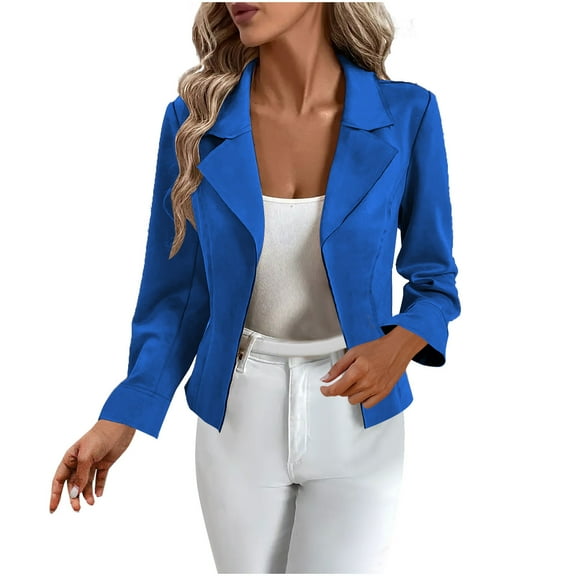TKLPEHG Work Blazer for Women 2025 Casual Dressy Open Front Cropped Blazer Jackets Lapel Business Work Office Long Sleeve Cardigan Coats (Blue,L)