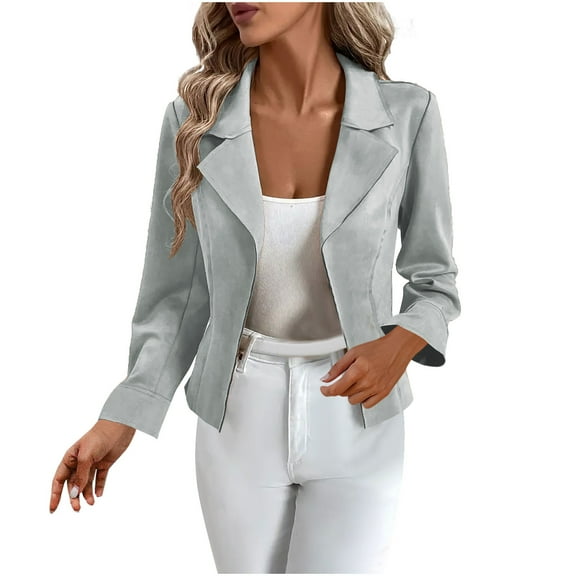 TKLPEHG Work Blazer for Women 2025 Casual Dressy Open Front Cropped Blazer Jackets Lapel Business Work Office Long Sleeve Cardigan Coats (Gray,XL)