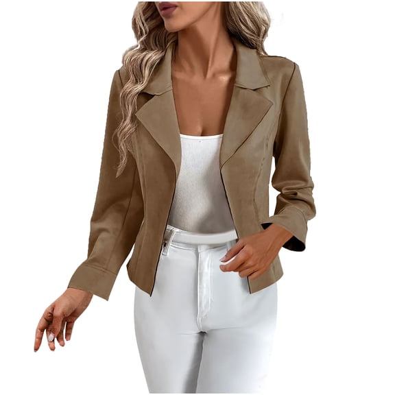 TKLPEHG Work Blazer for Women 2025 Casual Dressy Open Front Cropped Blazer Jackets Lapel Business Work Office Long Sleeve Cardigan Coats (Khaki,S)