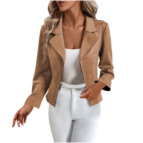 TKLPEHG Work Blazer for Women 2025 Casual Dressy Open Front Cropped Blazer Jackets Lapel Business Work Office Long Sleeve Cardigan Coats (Orange,M)