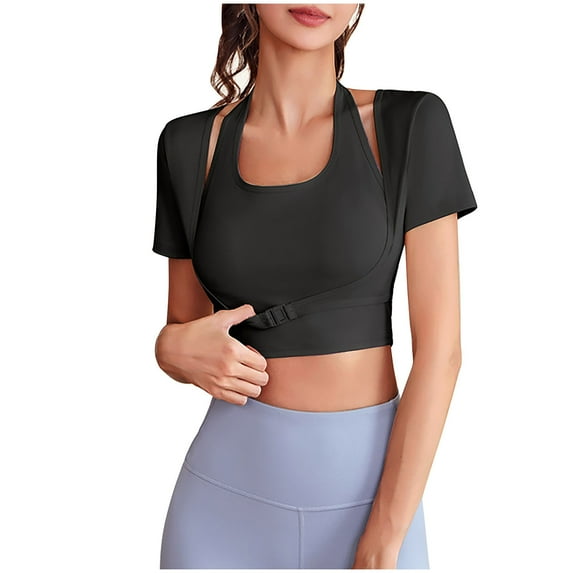 TKLPEHG Workout Crop Tops for Women Solid Color Slim Short Sleeve Athletic Shirts Cropped T-Shirt Yoga Gym Tops (Black,M)