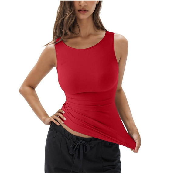 TKLPEHG Workout Tops for Women Fashion Basic Tank Summer Camisole Crew Neck Slim Sleeveless Tank Top (Red,M)