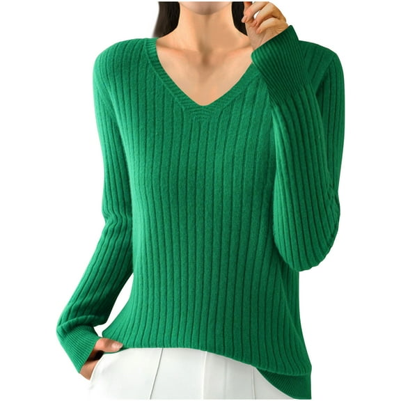 TKLPEHG weaters for Women Lightweight V Neck Soft Knitted Pullovers Casual Slim Sweater Spring Fashion Pullover (Green,M)
