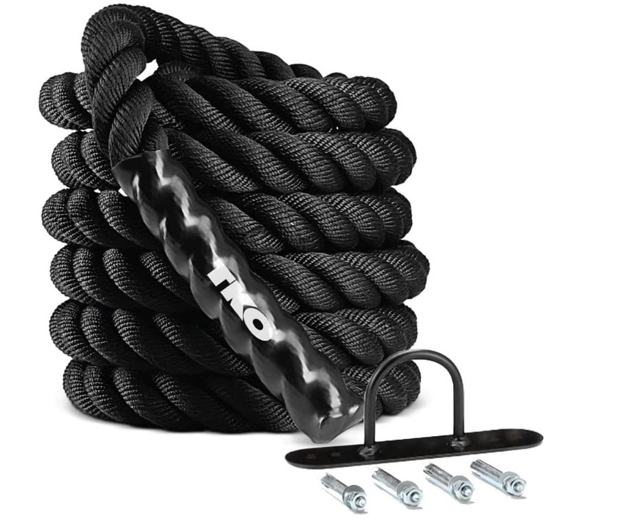 TKO Battle Rope for Strength Training, Cardio Workout, Cross Fit Training  with Rubberized Easy Grip 18ft