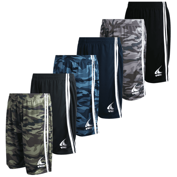 TKO Boys' 6-Pack Mesh Active Athletic Performance Dry Fit Basketball Shorts (8-16)