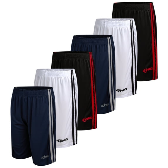 TKO Boys' 6-Pack Mesh Active Athletic Performance Dry Fit Basketball Shorts (8-16)