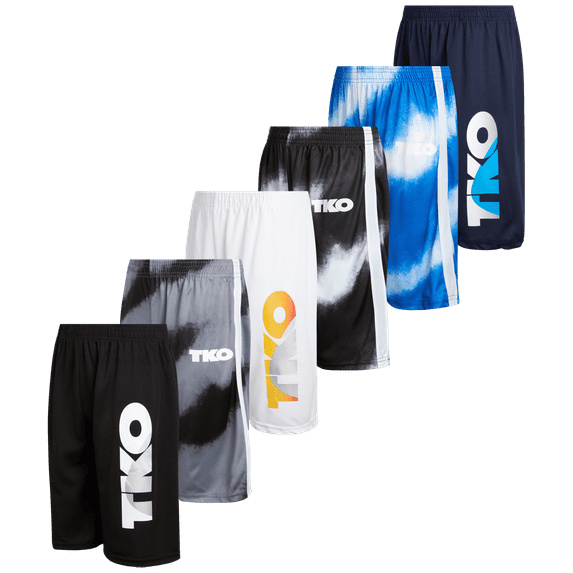 TKO Boys' 6-Pack Mesh Active Athletic Performance Dry Fit Basketball Shorts (8-16)