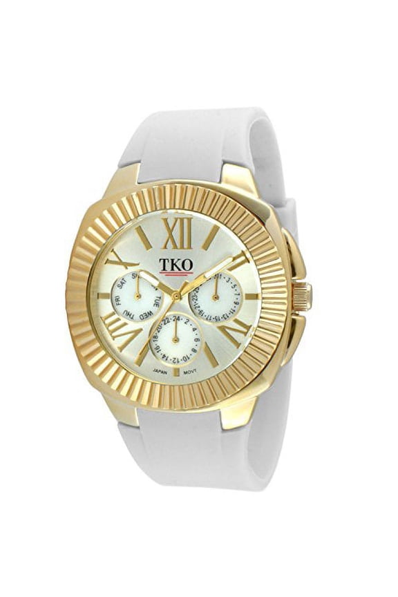 Women's Gold-tone Multi-Function White Rubber Strap Watch