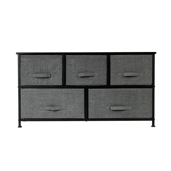 TKOOFN 14.49 Gallon Fabric, Wood and Metal Drawer Chests Storage Organizer with 5 Drawers, Gray and Black