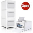 thumbnail image 1 of TKOOFN 3 Pack Stackable Storage Bins with Lids, Plastic Storage Boxes with Wheels, Storage Containers for Office and Home, Easy to Install, 1 of 9
