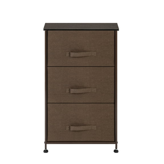 TKOOFN 3-Tier Closet Dresser, Storage Tower with 3 Non-Woven Fabric Drawers and Metal Frame, Brown