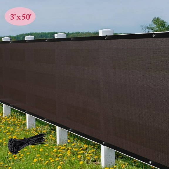 TKOOFN 3' x 50' Outdoor Fence Privacy Screen, Mesh Windscreen Shade Cover for Garden Yard Balcony Patio, Brown