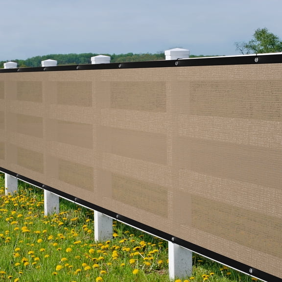 TKOOFN 4'x 50' Beige Privacy Fence Screen Windscreen Fence Mesh Fabric Shade Netting Cover Outdoor Patio Garden Net Free Zip Ties
