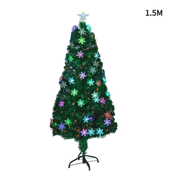 TKOOFN 5ft Pre-lit Multi-Color Lights Fiber Optic Artificial Christmas Tree with Snowflakes Decoration