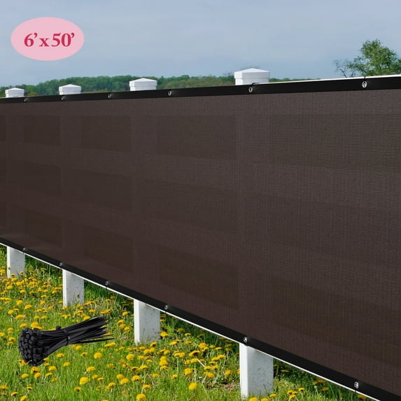 TKOOFN 6' x 50' Fence Privacy Screen, Mesh Windscreen Shade Cover for Garden Yard Balcony Patio, Brown