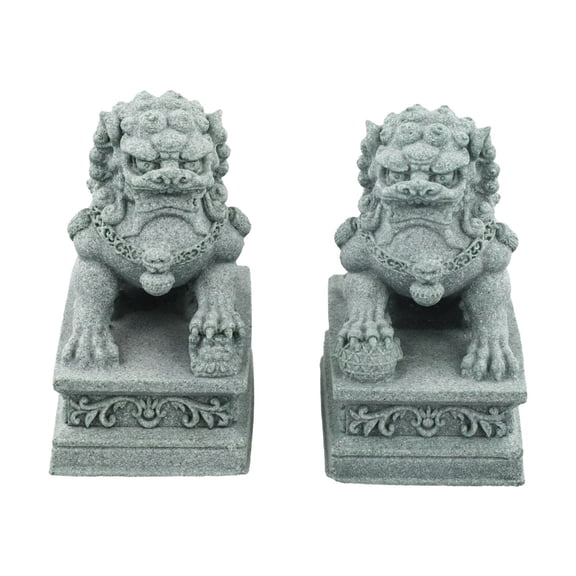 TKORW 1 Pair Fu Foo Dogs Guardian Lion Statues Sandstone Lions Chinese Feng Shui