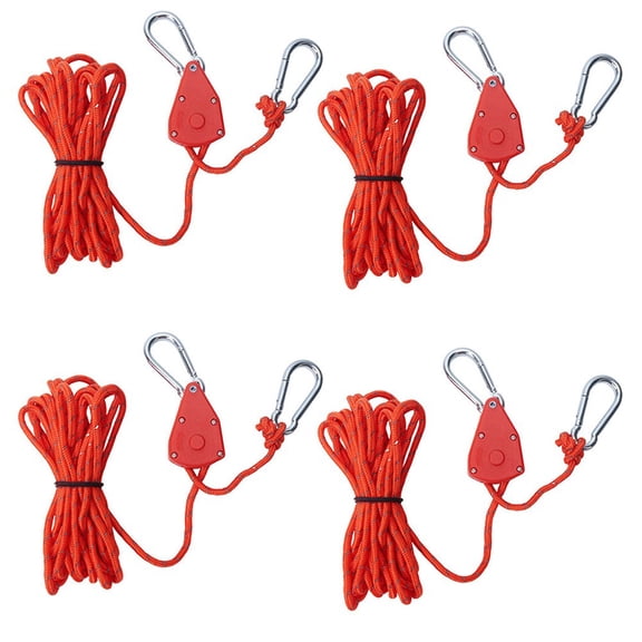 TKORW Heavy Duty Reflective Tent Guy Ropes with Adjustable Pulley 4pcs Ratchet Set Red