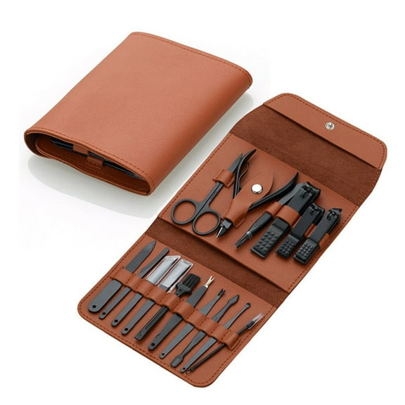 TKRADY 16pcs Manicure Set Pedicure Nail Clippers Set Travel Hygiene Kit Stainless Steel Professional Cutter Care Set Scissor Tweezers Knife Ear Pick Tools Grooming Kits with Leather Case