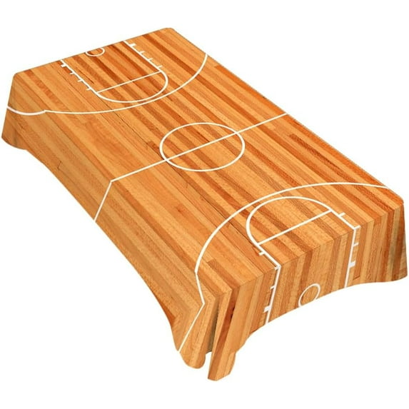 TKS MITLAN Basketball Court Decorative Rectangle Tablecloth Parquet Indoor Court Polyester Table Cloths Kitchen Table Cover for Dining BBQ Picnic Coffee Table 60 x 84 Inch 6-8 Seats