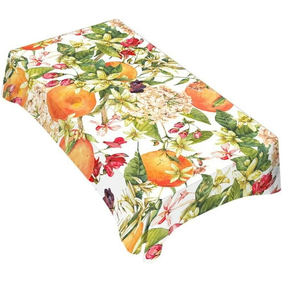 TKS MITLAN Tablecloth Orange Tree Table Cloth Rectangle Table 60 x 84 Inch Watercolor Flower Bloom Leaves Fresh Fruit Harvest Lively Bright Summer Kitchen Decorations for Home Dinner Party