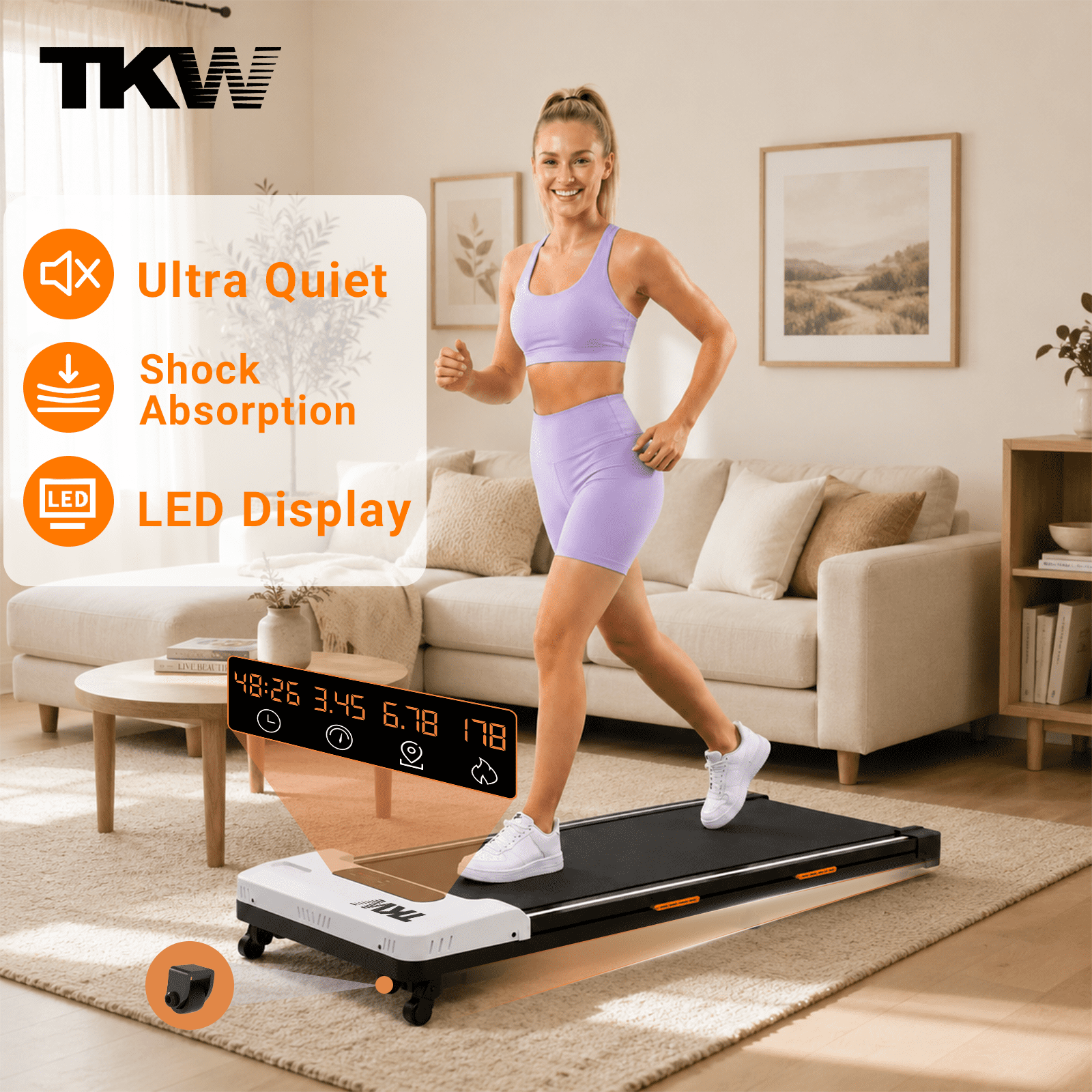 TKW Under Desk Walking Pad Treadmill, Portable Compact walk pad for Apartment, Office & Small Space Fitness, 200 lbs Capacity walkingpad treadmill, Walking Pad, Black