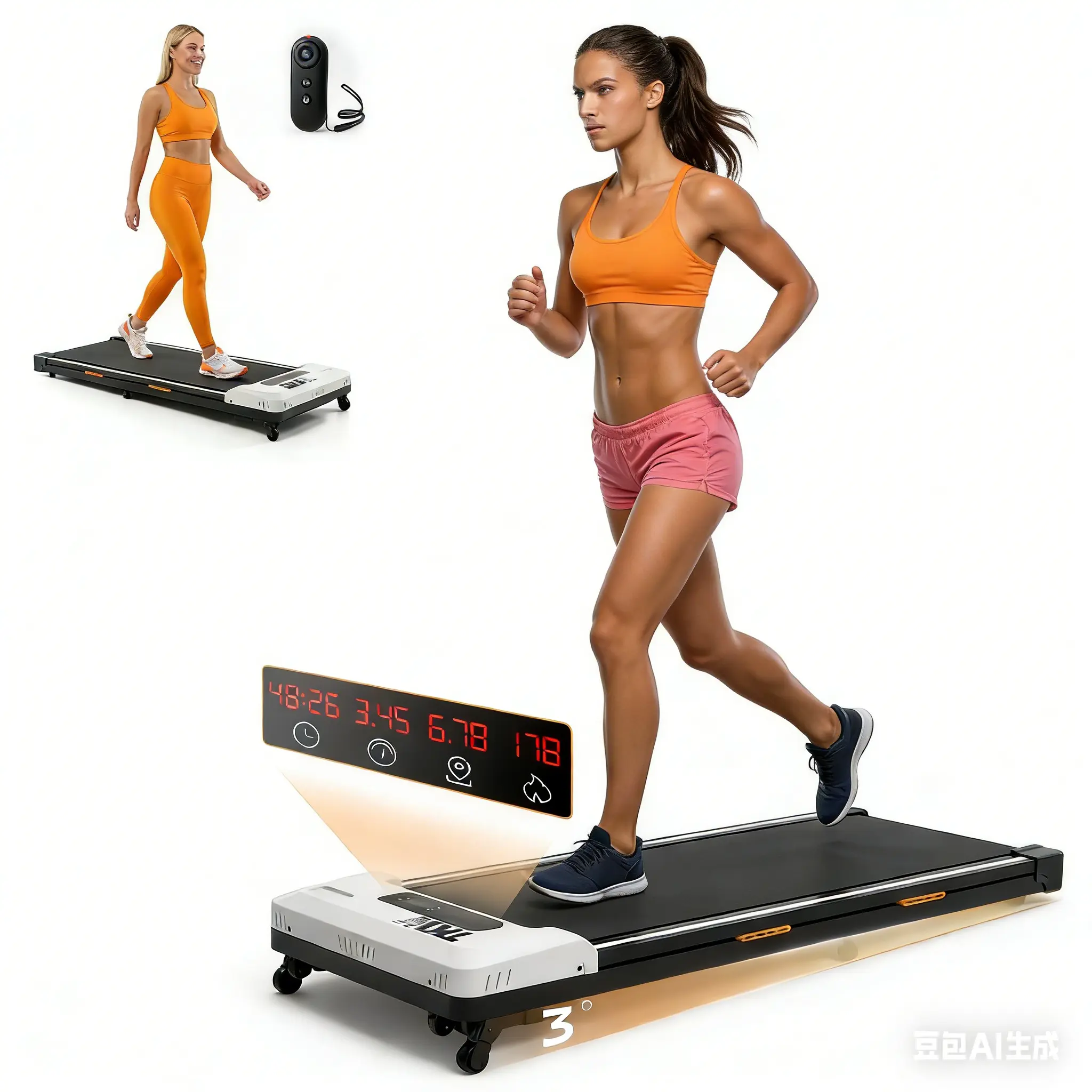 TKW 200 lbs Capacity Under Desk Treadmill, Quiet Portable Running Machine with Remote for Home Office, Black
