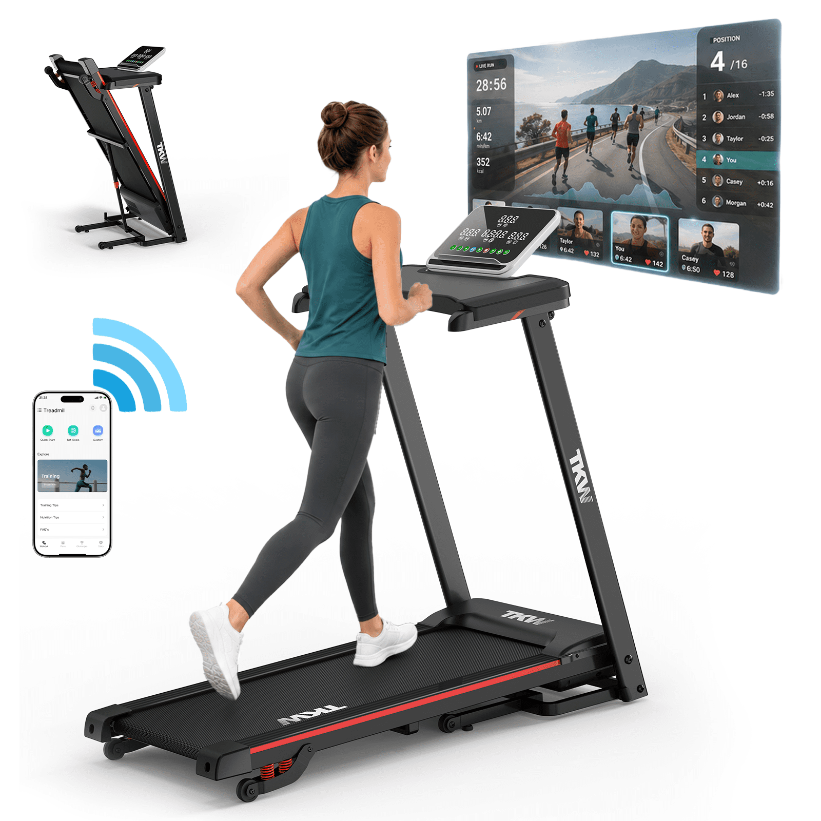 Compac Walkpad Walking Pad Treadmill with Incline, Foldable with Handle & Desk, LED ...