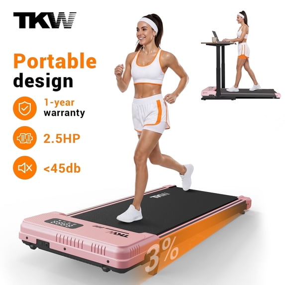 TKW 3-in-1 Under Desk Walking Pad Treadmill, Portable Compact walk pad for Apartment Gym & Small Space, 200 lbs Capacity Walking Pad walkingpad treadmill, Pink