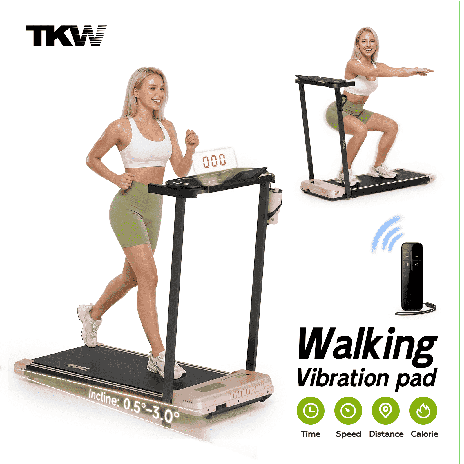 TKW Walking Pad Treadmill with Incline, 3 in 1 Under Desk Walking Pad, 200lbs Capacity Portable walk pad with Handle Bar and Desk for Home Small Space, walkingpad treadmill, Pink