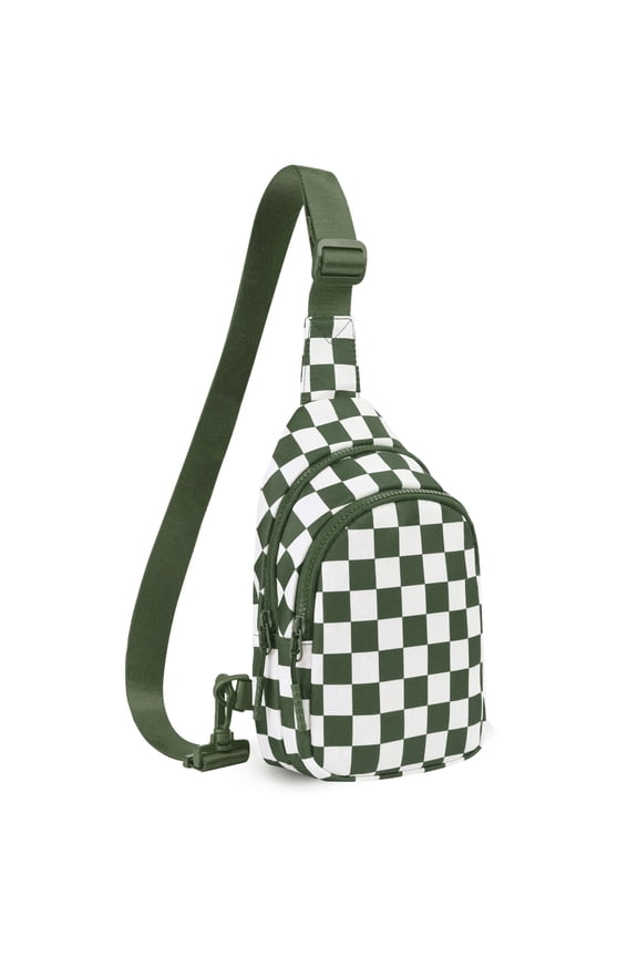 Women's Small Sling Bag Checkered Crossbody Purse Nylon Lightweight Fanny Pack Chest Bag for Travel Daily Casual