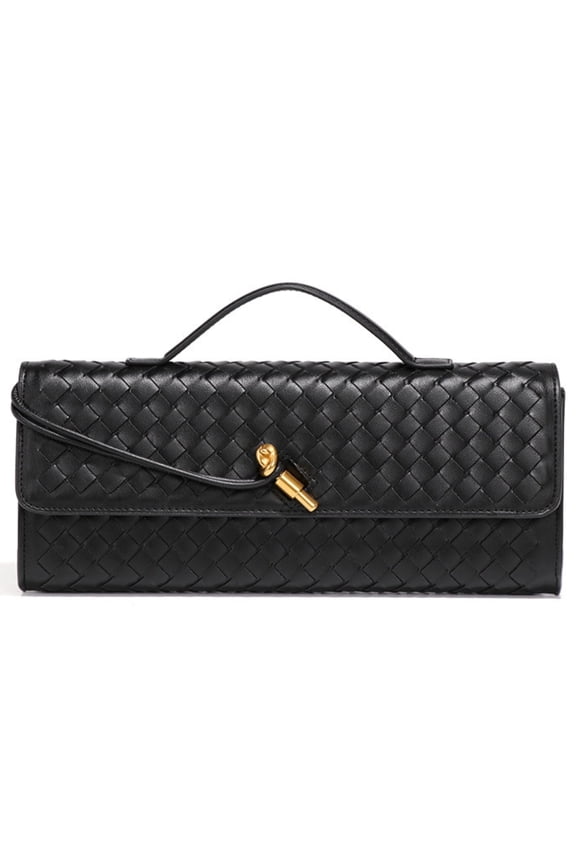 Women's PU Leather Woven Evening Clutch Crossbody, Black