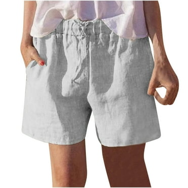 TKYCMSUAK Women Cotton Linen Summer Shorts Casual Solid Elastic Waist Workout Shorts Baggy Walking Athletic Shorts 2024 Wide Leg Workout Shorts