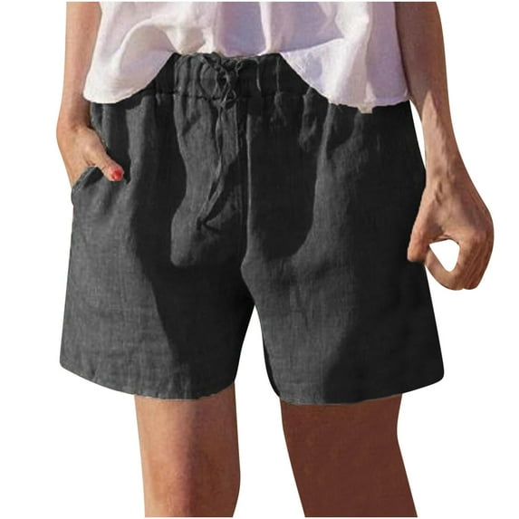 TKYCMSUAK Women Cotton Linen Summer Shorts Casual Solid Elastic Waist Workout Shorts Baggy Walking Athletic Shorts 2024 Wide Leg Workout Shorts