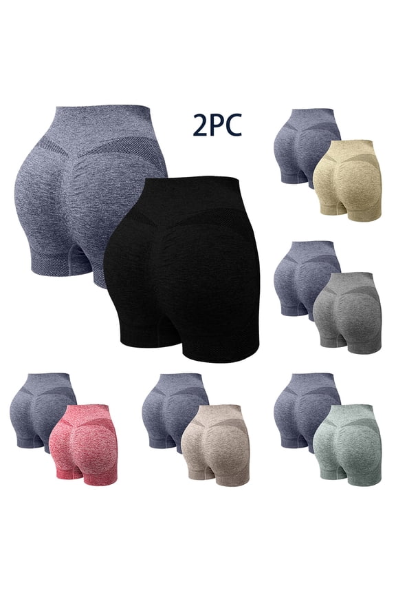 2 Pack Biker Shorts for Women High Waist Tummy Control Shapewear Yoga Leggings Booty Butt Lifting Breathable Workout Pants