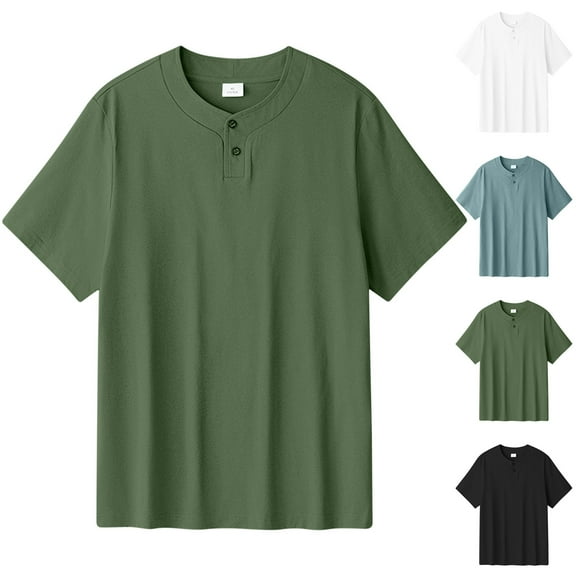 TKYCMSUAKI Big and Tall T-Shirt for Men Short Sleeve Button Henley Shirts Casual Loose Fit Solid Color Shirt Summer Outdoor Tees