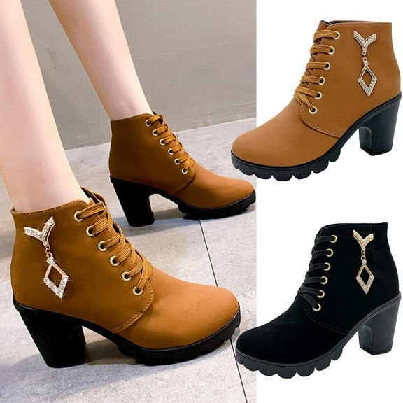 TKYCMSUAKI Boots for Women, Platform Boots for Women, Heeled Combat Boots Chunky Heel Booties Round Toe Lace Up High Heel Ankle Boots