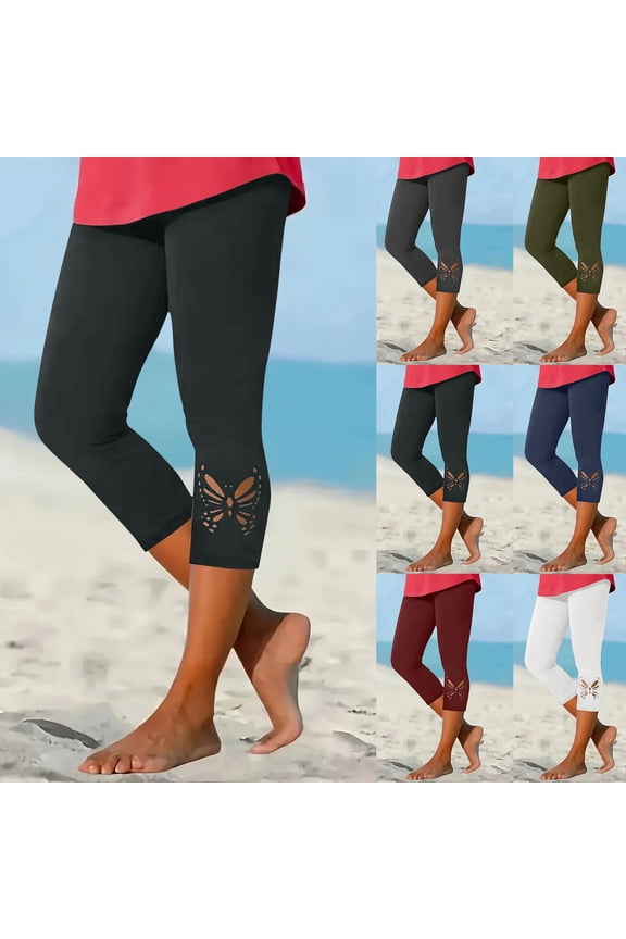 Capris Pants for Women Stretchy Solid Color Leggings Comfy Slim Fit Yoga Pant Casual Vacation Beach Cropped Trousers